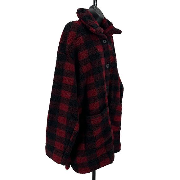 Lee Jacket WMNS 2XL Red Black Buffalo Plaid Sherpa Fleece Button Up Long Sleeves - Picture 2 of 8